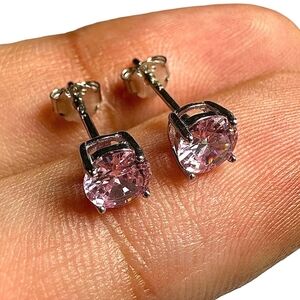 Sterling Silver 925 Pink CZ Stud Earrings 5mm | Round Cut Birthstone Jewelry